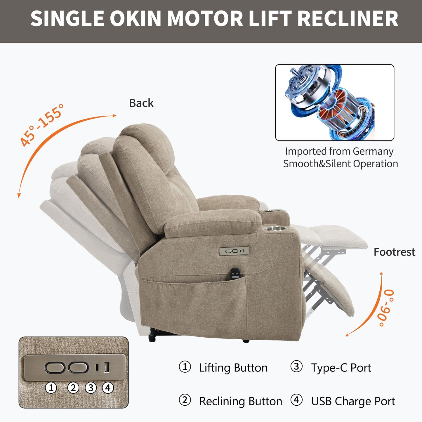 KEIKI Power Lift Recliner Chair with Massage and Heat, Electric Lift Assist, 8 Vibration Modes, Lumbar Heat Therapy, for Senior Living Room, Home Theater, Brown Polyester
