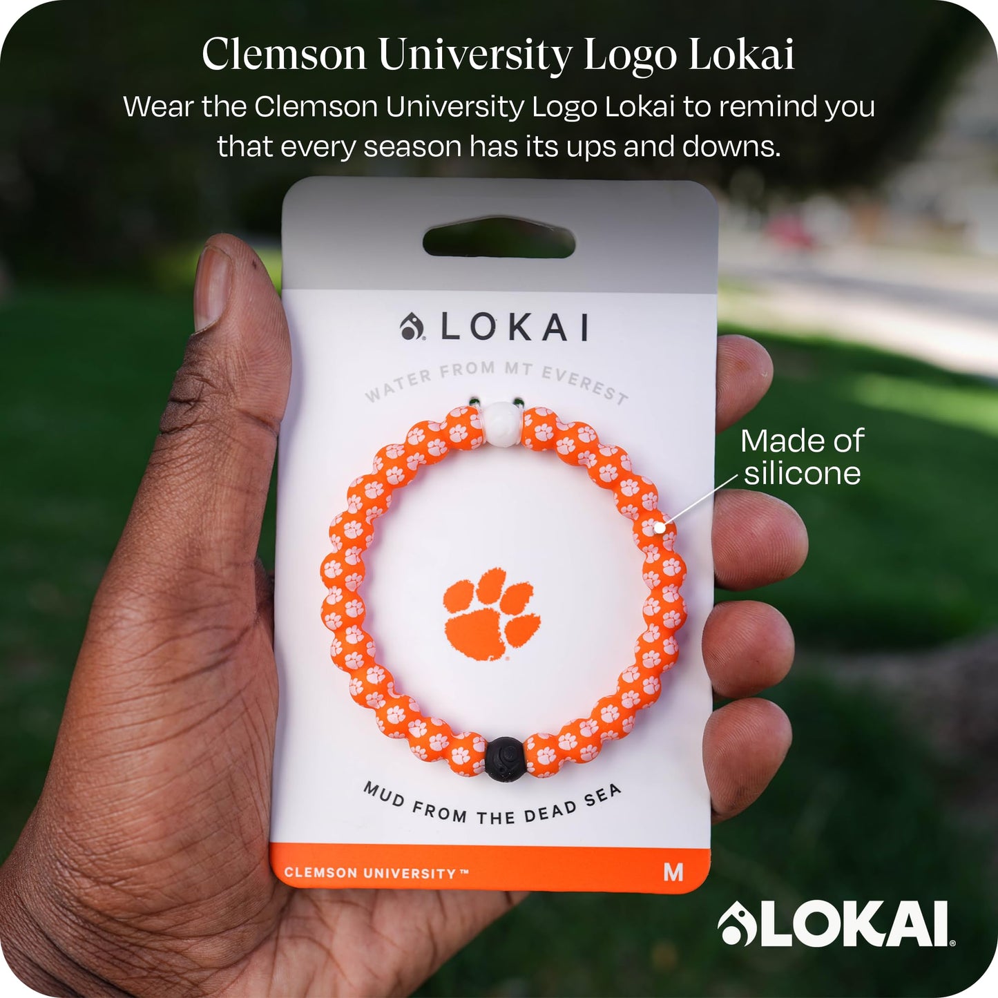 Lokai Collegiate Silicone Beaded Bracelet for Women & Men, Clemson University - Medium, 6.5 Inch Circumference - Silicone Jewelry Fashion Bracelet Slides-On for Comfortable Fit