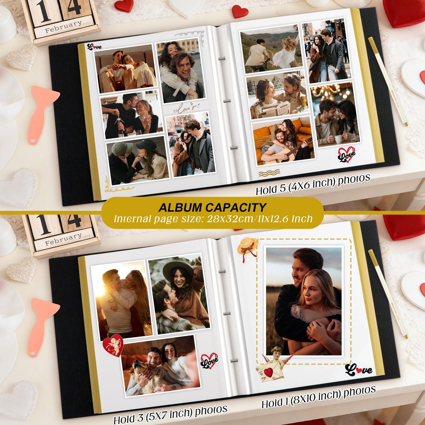 Lanpn Couples Scrapbook Photo Album - The Story of Us, Linen Wedding Anniversary Self Adheisve Picture Book holds 4x6 5x7 A5 Photo for Love Newlywed Valentine's Day (Large 40 Sheets/80 Pages, Beige)