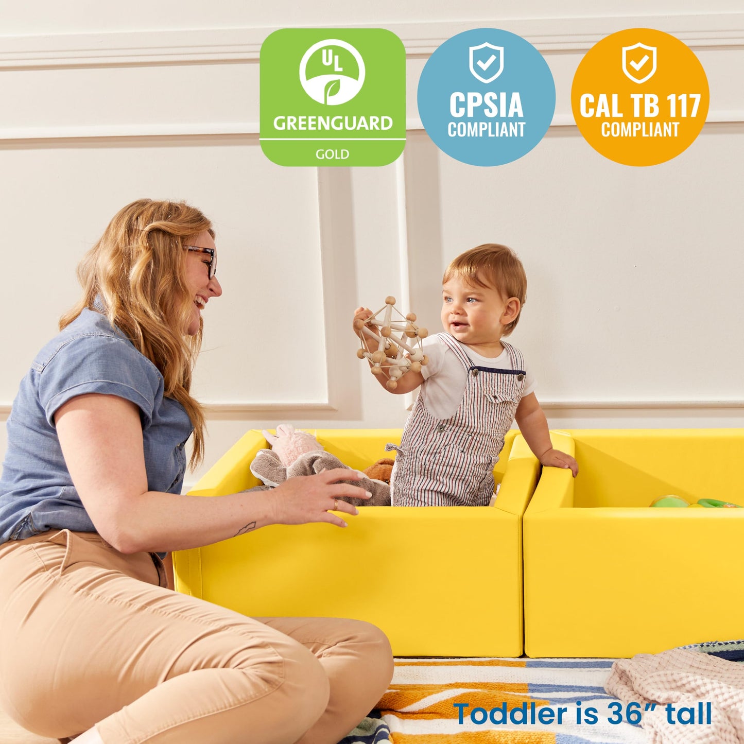 ECR4Kids SoftZone Play Patch Toy Bins, Beginner Playset, Yellow, 2-Pack