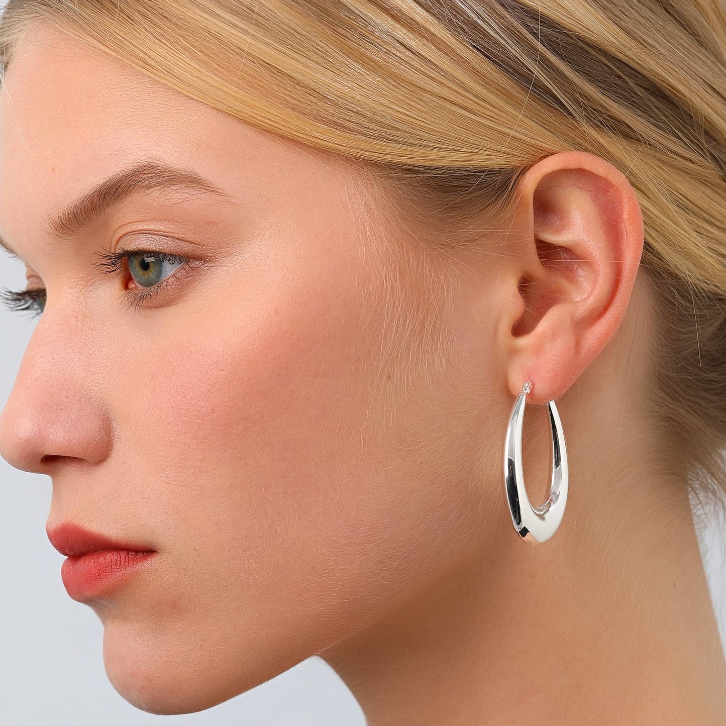 PABBEU Sterling Silver Chunky Oval Hoop Earrings, 40mm, Hypoallergenic, for Women