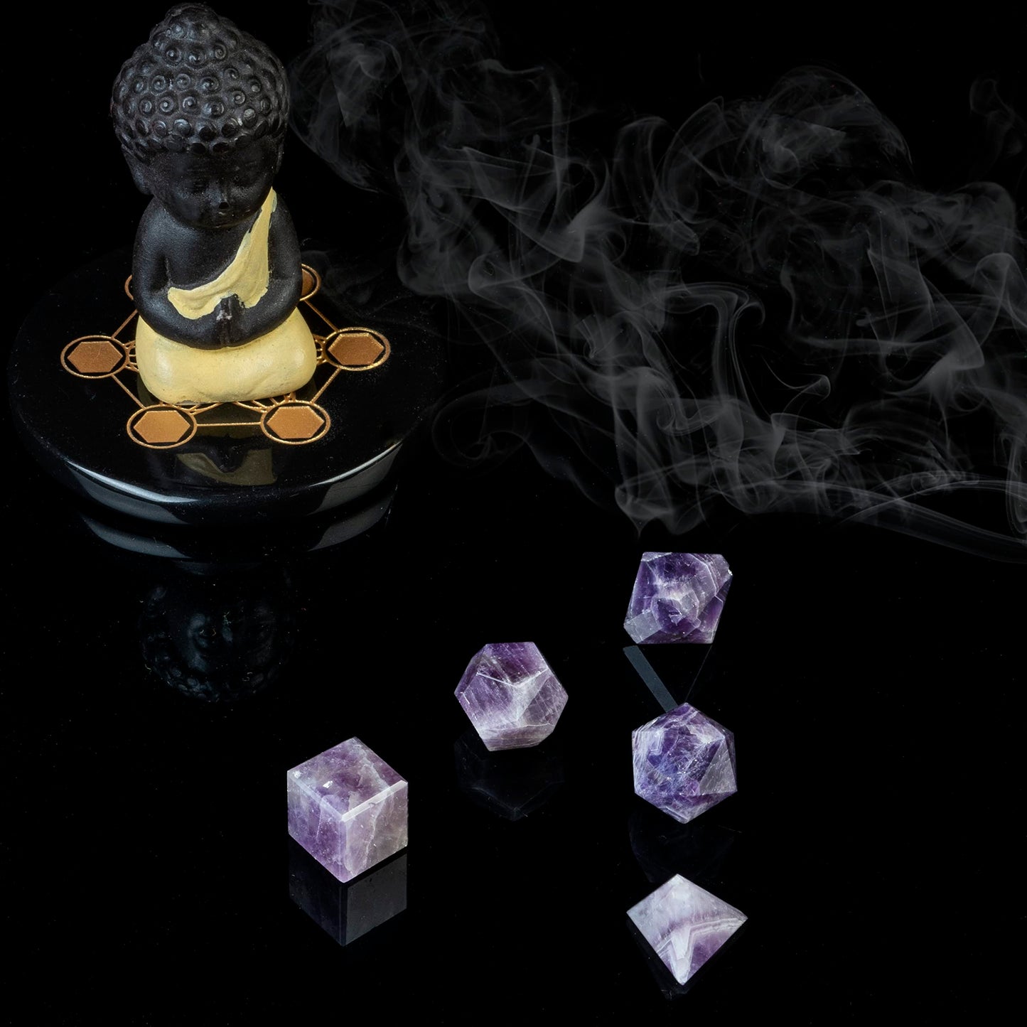 Crocon Amethyst 5 Pcs Platonic Sacred Stones Geometry Set for Chakra Stone Healing Balancing Reiki Healing Spiritual Good Luck Home Office Decor Size: 1520 mm