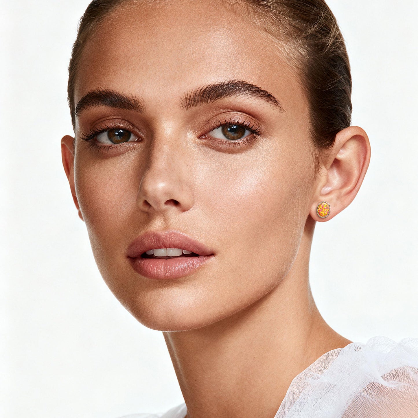 JiayangJY Silver Red Fire Opal Stud Earrings for Women Sterling Silver Oval Shape 5mm Opal Earrings with Push Back