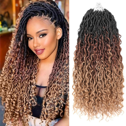 Aipin New Goddess Locs Crochet Hair 18 Inch Boho River Locs Hippile Wavy Crochet With Curly Hair In Middle And Ends Braids Hair Extensions (8 Packs,18 inch, OM3T3027)