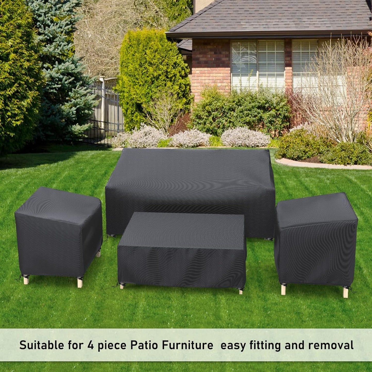 STARTWO Heavy Duty 600D Patio Furniture Covers 4-Piece Set for Loveseat, Chairs and Coffee Table, Outdoor Waterproof, Black