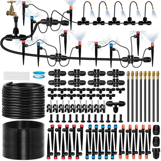 230FT Drip Irrigation System for Garden with 38pcs Adjustable Copper Nozzles & Emitters, Automatic Garden Watering System with 1/2" & 1/4" Tubing for Raised Bed, Yard, Greenhouse, Potted Plants, Lawn