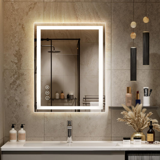 24X30 LED Bathroom Mirror with Lights, Anti-Fog, Dimmable - Lighted Bathroom Vanity Mirror with Front & Back Light, 3 Color Temperatures, Memory Function, Tempered Glass (Horizontal/Vertical)