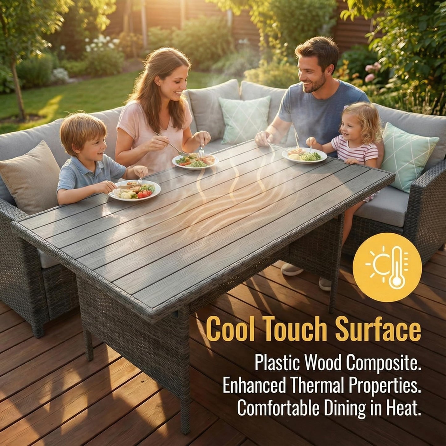 Wisteria Lane 7 Piece Patio Furniture Set, High Curved Back Wicker Patio Sectional, All Weather Outdoor Dining Set, Outdoor Furniture Patio Conversation Set with Ottoman, Ash Gray