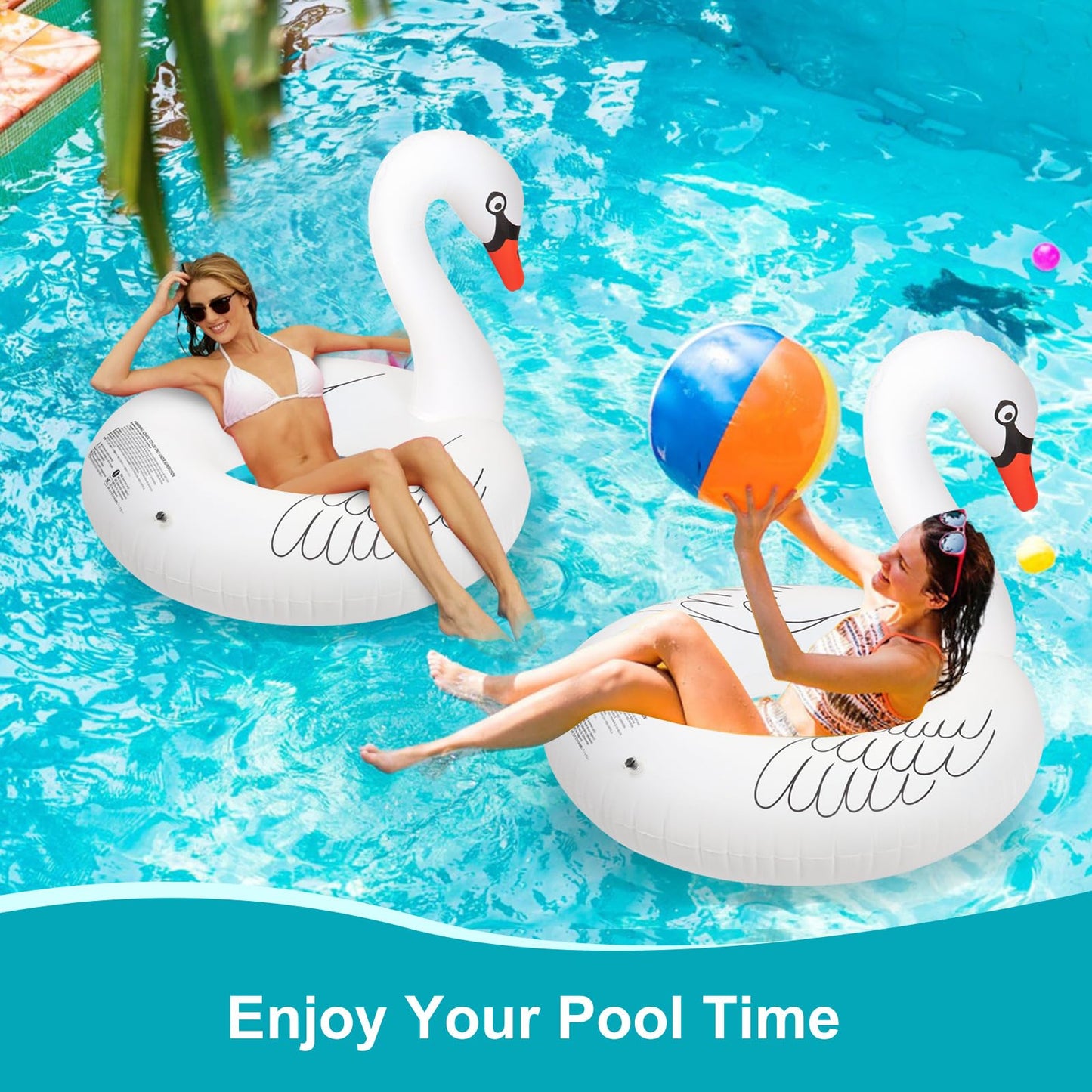 Inflatable Pool Floats, Solar Powered Large Swan Pool Float Adult, LED Color Changing Swan Floaties for The Pool, 42 Inch Lake Floats Adults for Outdoor Seaside, Lake, Pool