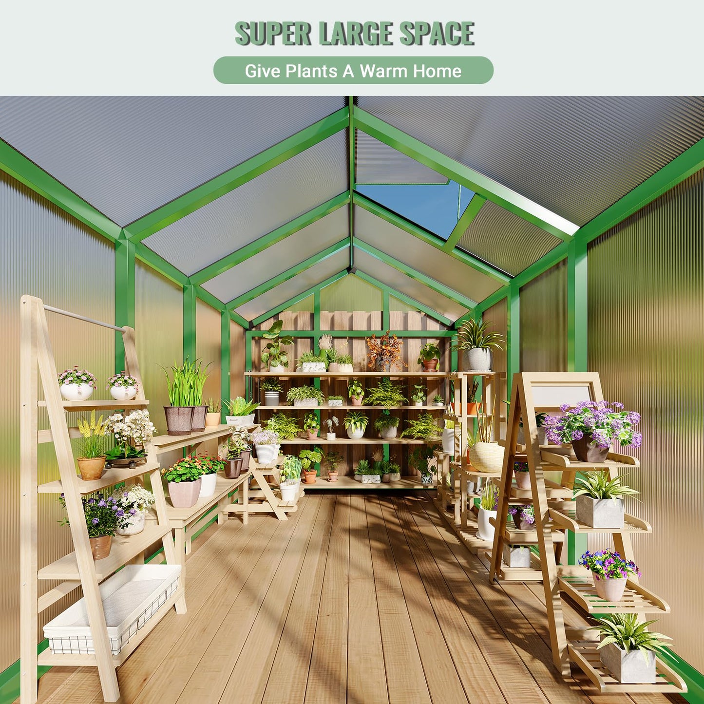 6x8 Ft Outdoor Greenhouses, Greenhouse Kit, Portablee Greenhouses with Ground Nails and Vent Windows, Sliding Lockable Door, Polycarbonate Green Houses for Outside Garden Backyard, Green