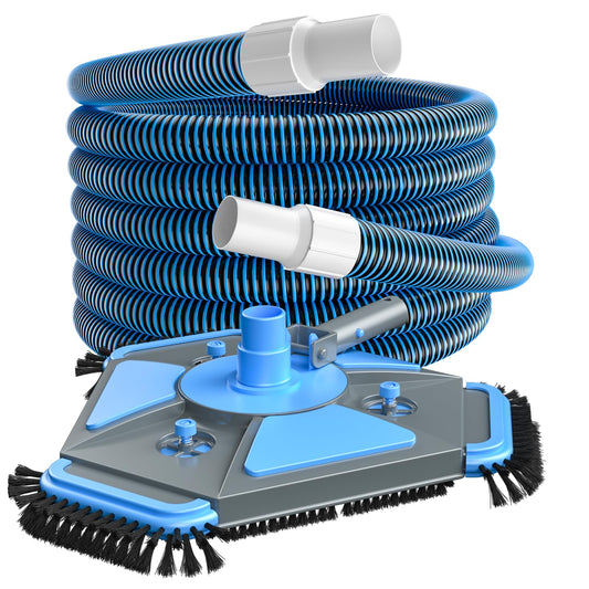 UIRWAY Upgrade Pool Vacuum Head with Side Brush & 360° Swivel Cuff, Heavy Duty Manual Kink-Resistant 1-1/2" x 30 Ft Vacuum Hoses, Weighted Triangular Shape for Inground & Above Ground Pool(No Pole)