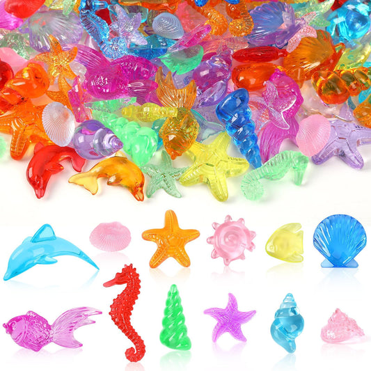 120 Pcs Acrylic Sea Shell Decorations, Ocean Themed Sensory Bin Fillers 3D Gems for Table Scatter Vase Filler and Pool Treasure Hunt Games