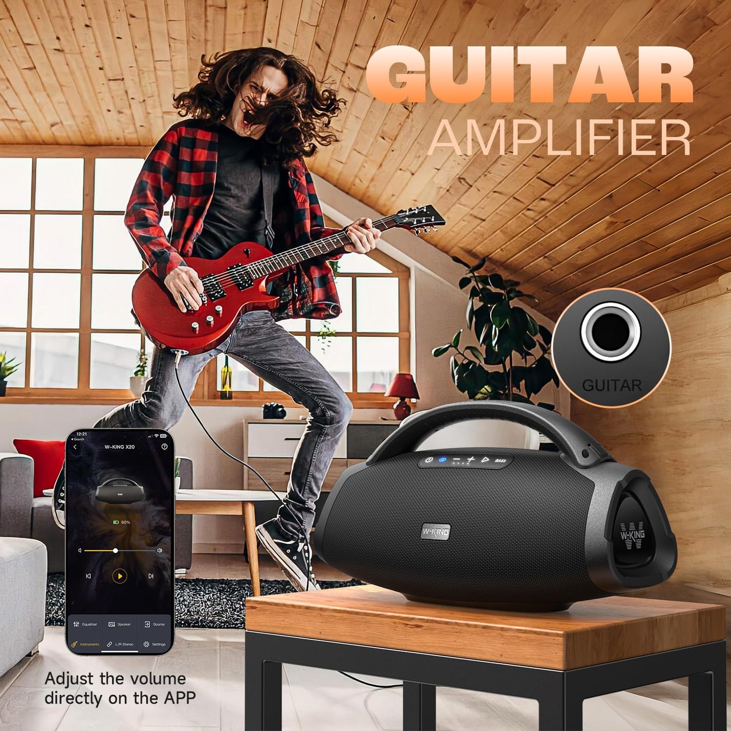 330W PEAK Loudest Boom Box X20, 7.5" Subwoofer, 2.1Ch, IPX7 Waterproof 200W RMS Party Bluetooth Speaker, Hi-Fi, Large Wireless Speakers, BT5.4, EQ APP, Fast Charge, Guitar-in,Massive Bass for Outdoors