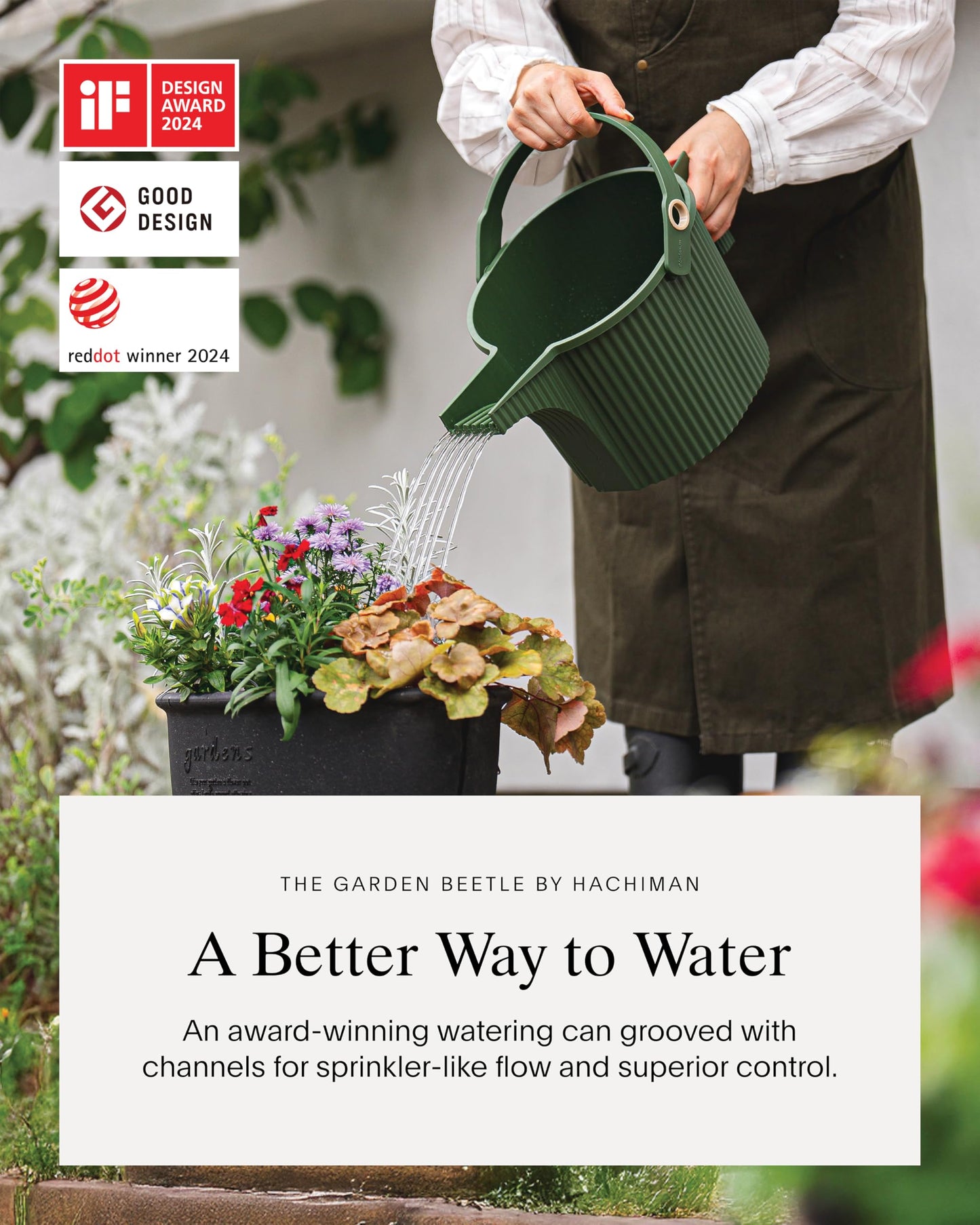 Hachiman Large Watering Can - 5 L Plant Watering Can with Widened Spout for Indoor and Outdoor Plants - Hands-Free Filling - 15" × 7.2" - White