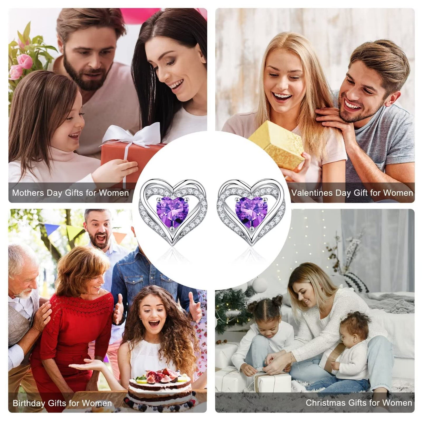 Iefil Earrings for Women, 925 Sterling Silver September Birthstone Blue Sapphire Heart Stud Earrings for Women