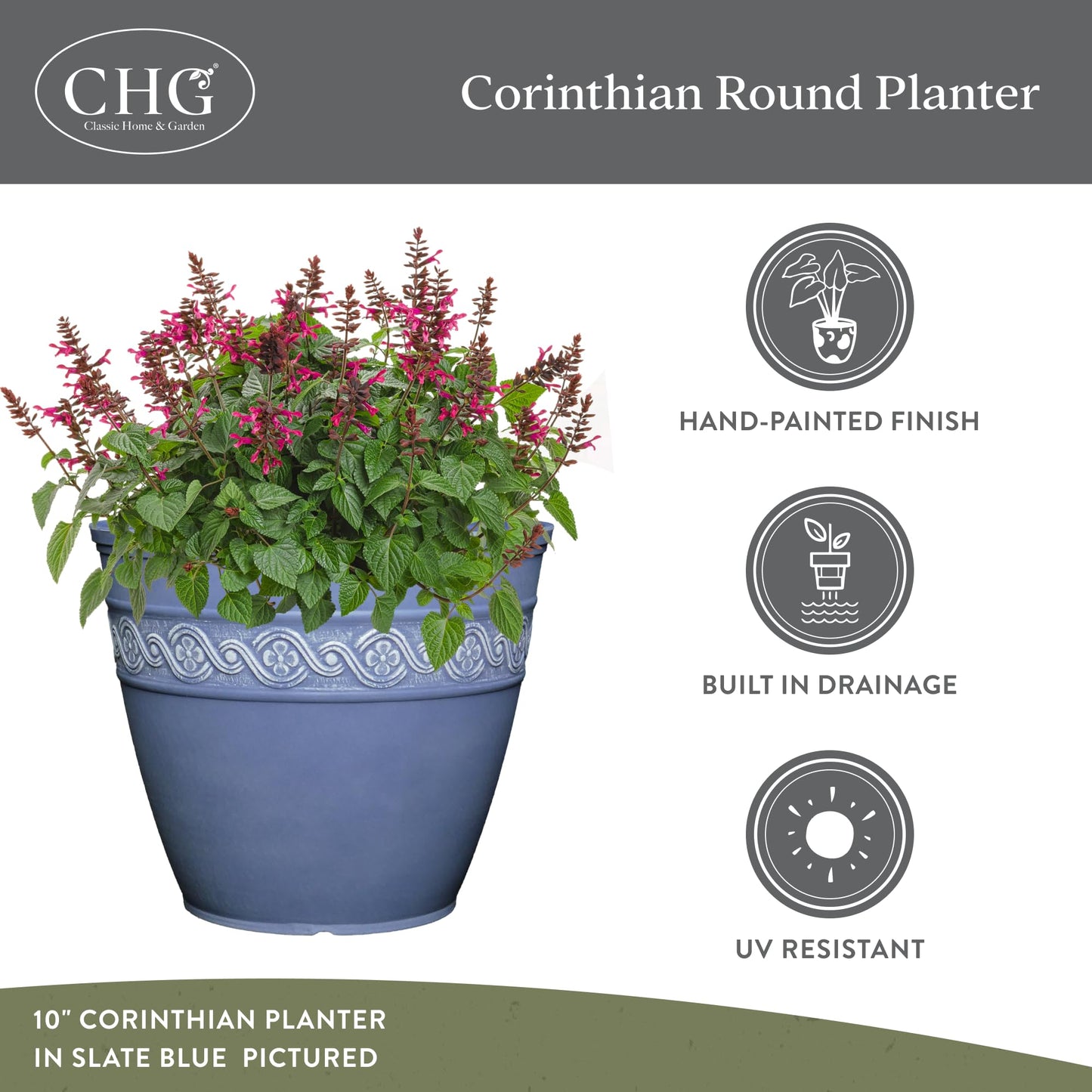 Classic Home and Garden Corinthian Resin Planter Pot - Outdoor & Indoor Plant Pot - Round Planter for Plants & Flowers (8" Oil Rubbed Bronze, Pack of 1)