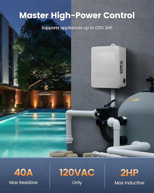 SURAIELEC Mechanical Pool Timer, 40 AMP 120V 2HP, 24 Hour Heavy Duty Timer Switch for Pool Pump, Spa, Landscape Lights, Water Heater, Simultaneously Controls Up to 2HP Devices, Outdoor Indoor Use