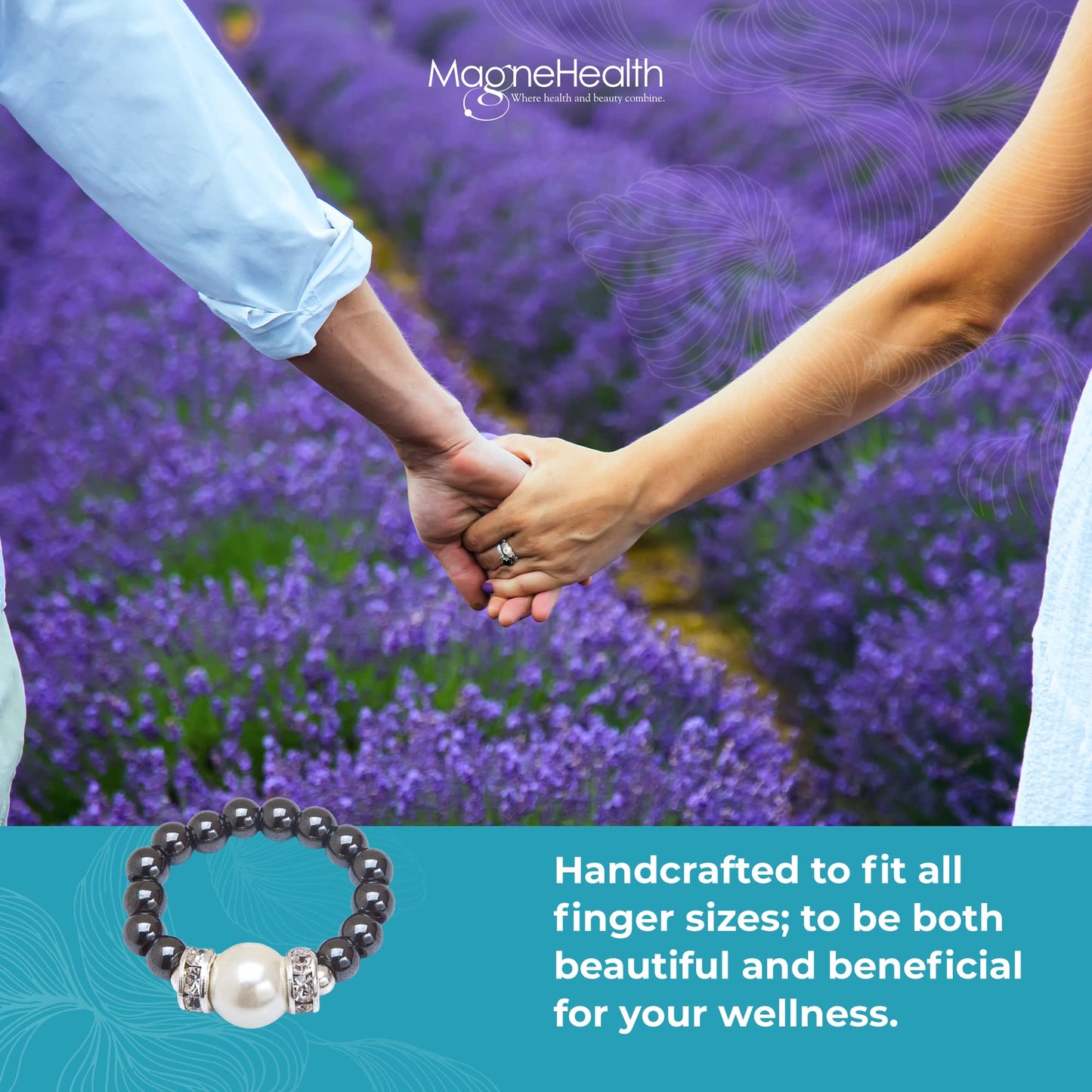 MAGNEHEALTH Black Magnetic Hematite Stretch Ring w/Large White Magnet Bead - Absorbs Negative Energy, Wellness and Balance Jewelry, Unisex Ring, Gift for Men and Women, Stretchable Comfort Fit, Large