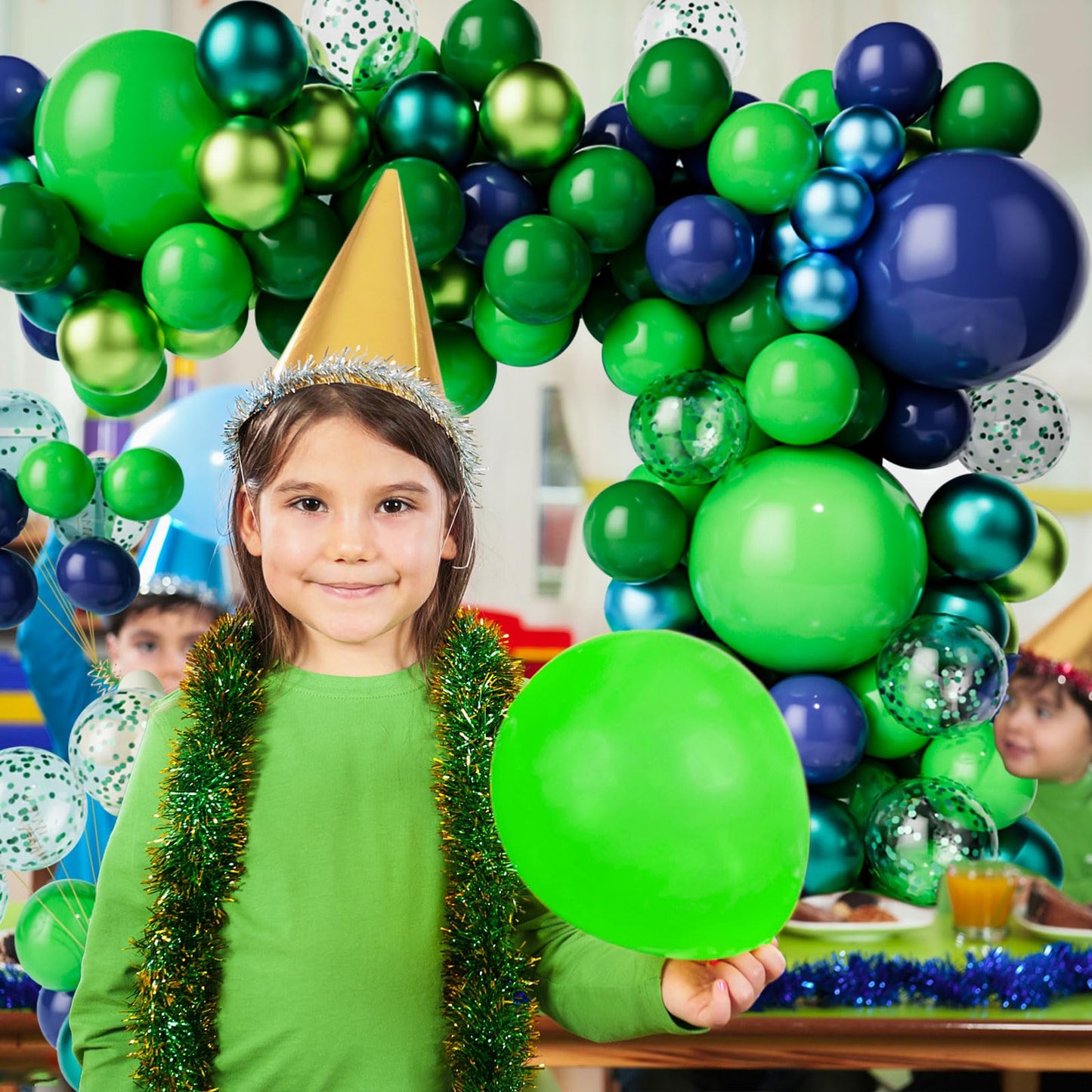 Green Dark Blue Balloon Garland Arch Kit, Dark Blue and Green Latex Balloons, Confetti Balloons for Wedding Birthday Festival Graduation Party Decorations