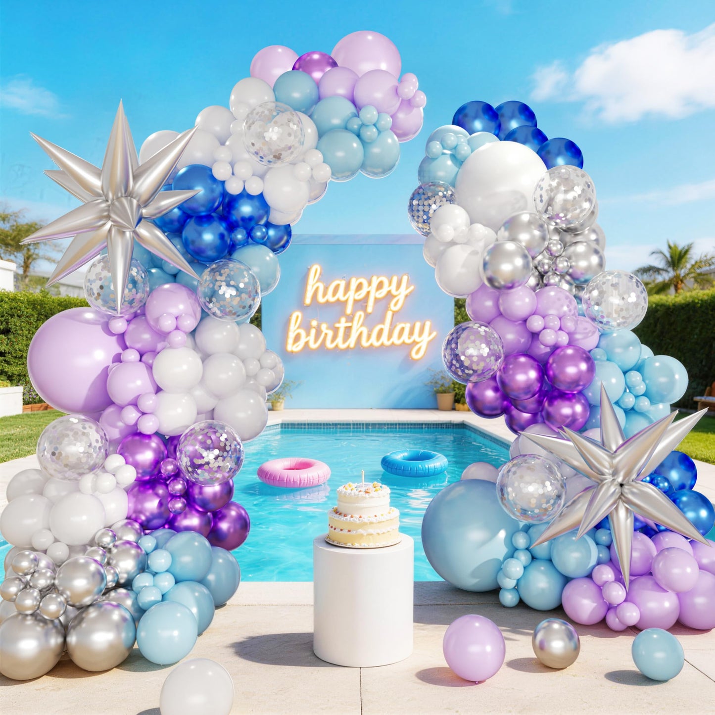 KARLURE Purple and Blue Balloon Arch Kit with White and Silver Balloons for Summer Pool Party Under the Sea Ocean themed Party Kindergarten Graduation Girls Princess Birthday Party Decorations