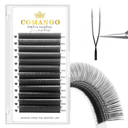 CoMango U Lash Extensions Premade Fans U Shape Eyelash Extension 2D UU Lash Fan Double Tips D Curly U Type Volume Lashes Fan 0.07mm Natural Eyelash Extensions Salon Supplies(black,UU-0.07-D-8-15mm)