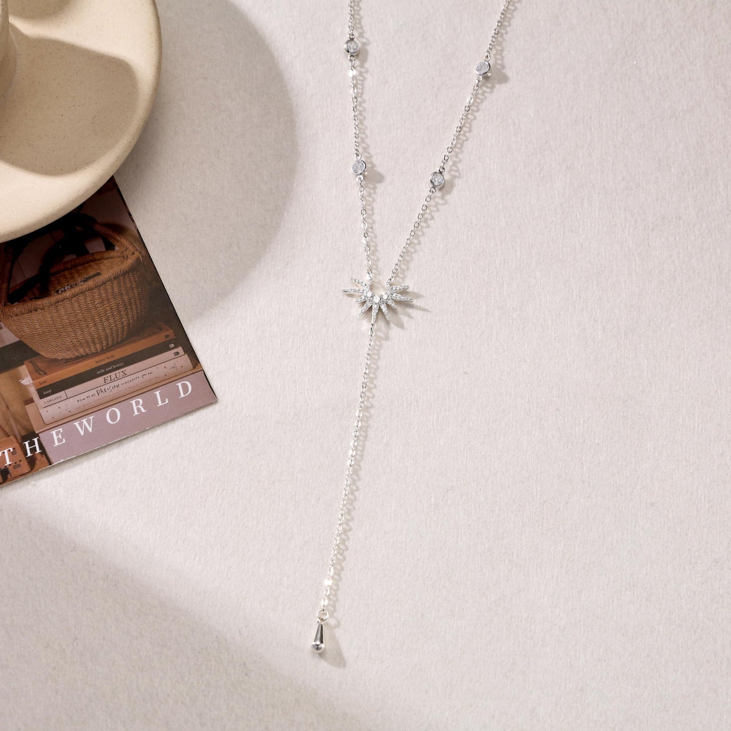 CHESKY Sliver Plated Long Necklaces for Women Trendy, Dainty Lariat Necklace Statement Prom Necklace Simple Pendant Y-Shaped Necklace CZ Fashion Jewelry