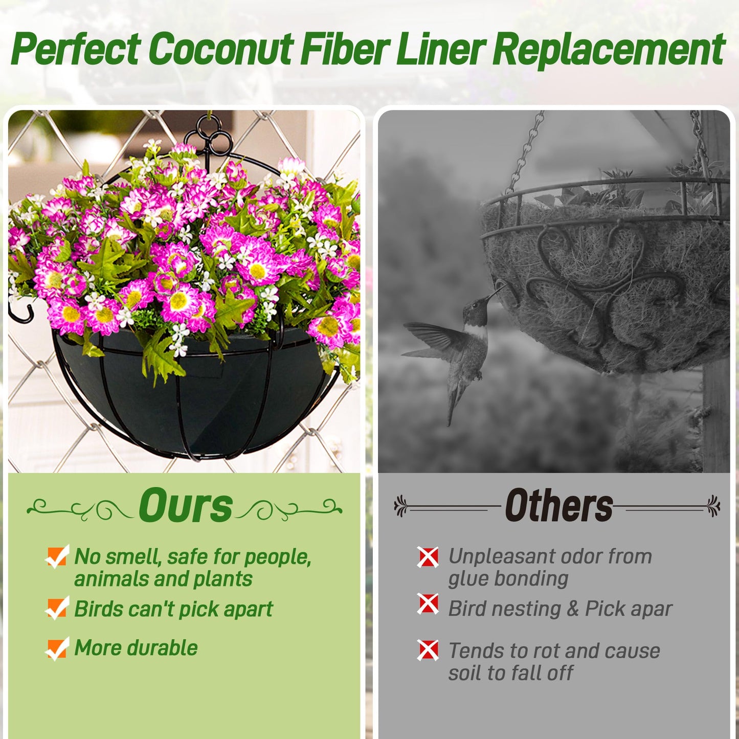 Sumloty 4 Pack 16 Inch Fabric Planter Basket Liner- Felt Flower Pot Liners Replacement Coco Fiber Liner for Hanging Basket Flowers Round Hanging Basket Liners Prevent Birds from Nesting