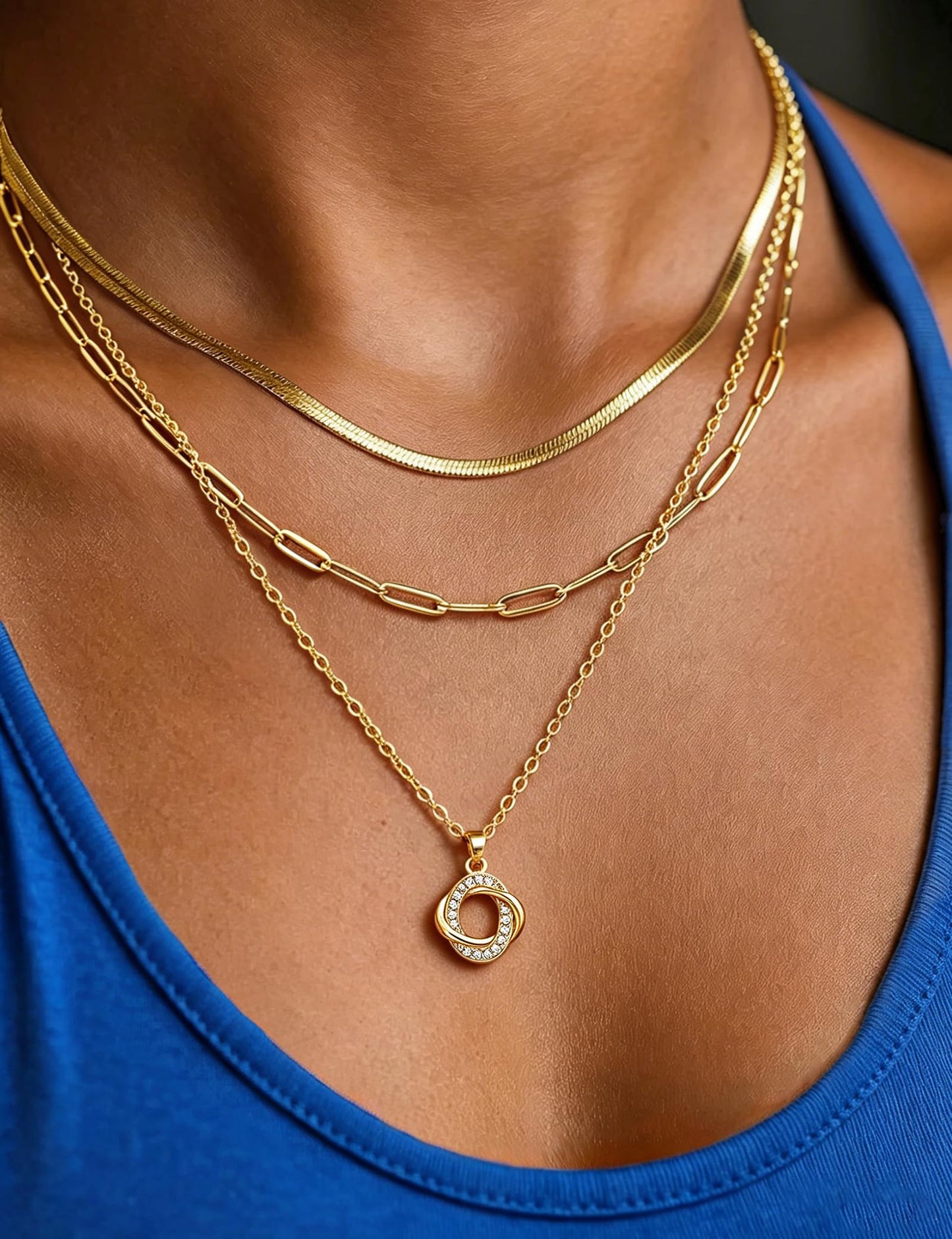 ÌF ME Layered Gold Necklaces for Women, 14K Gold Plated Cubic Zirconia Snake Choker Necklace, Dainty Paperclip Pendant Chain Necklaces Stack Jewelry Set Gifts
