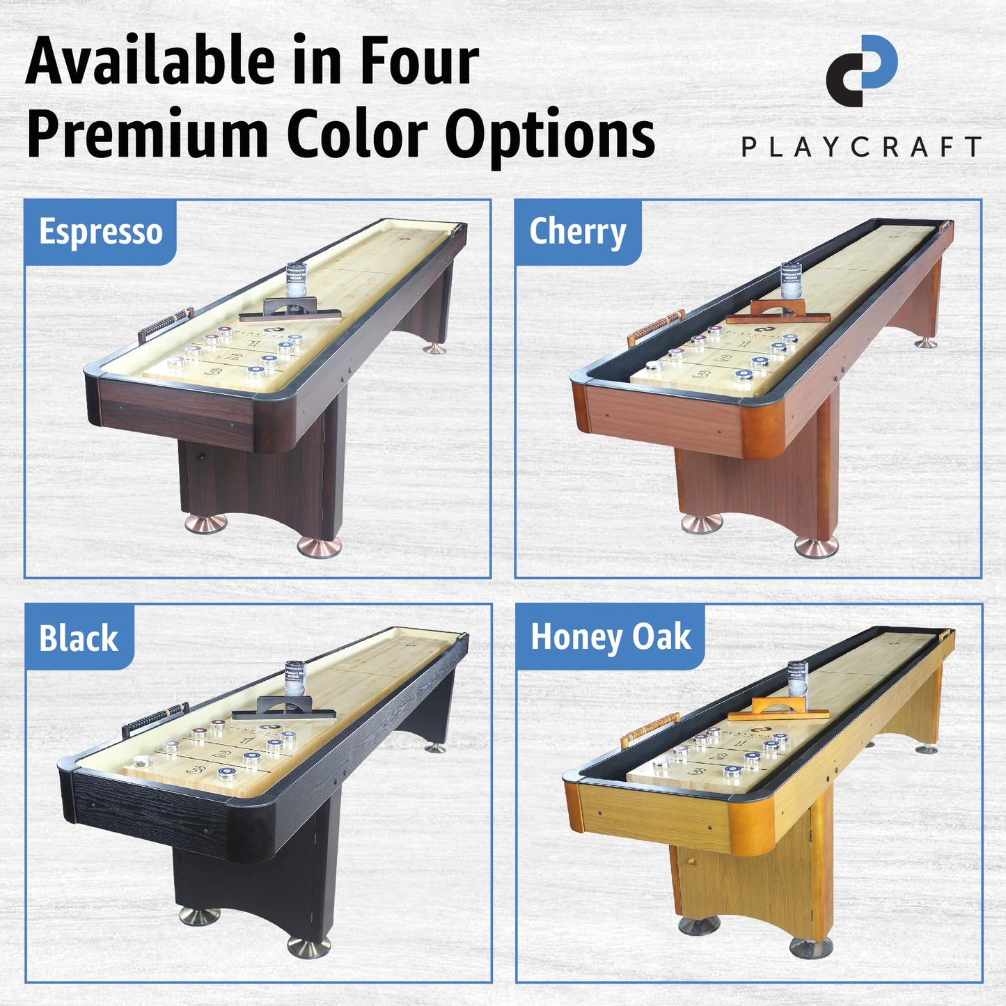 Playcraft Woodbridge Shuffleboard Table with Storage Cabinet - Shuffle Board Game Table Set with Matching Abacus, 8 Pucks, Brush & Wax (Made in USA) - Pro Style Climate Adjusters - Espresso - 16ft