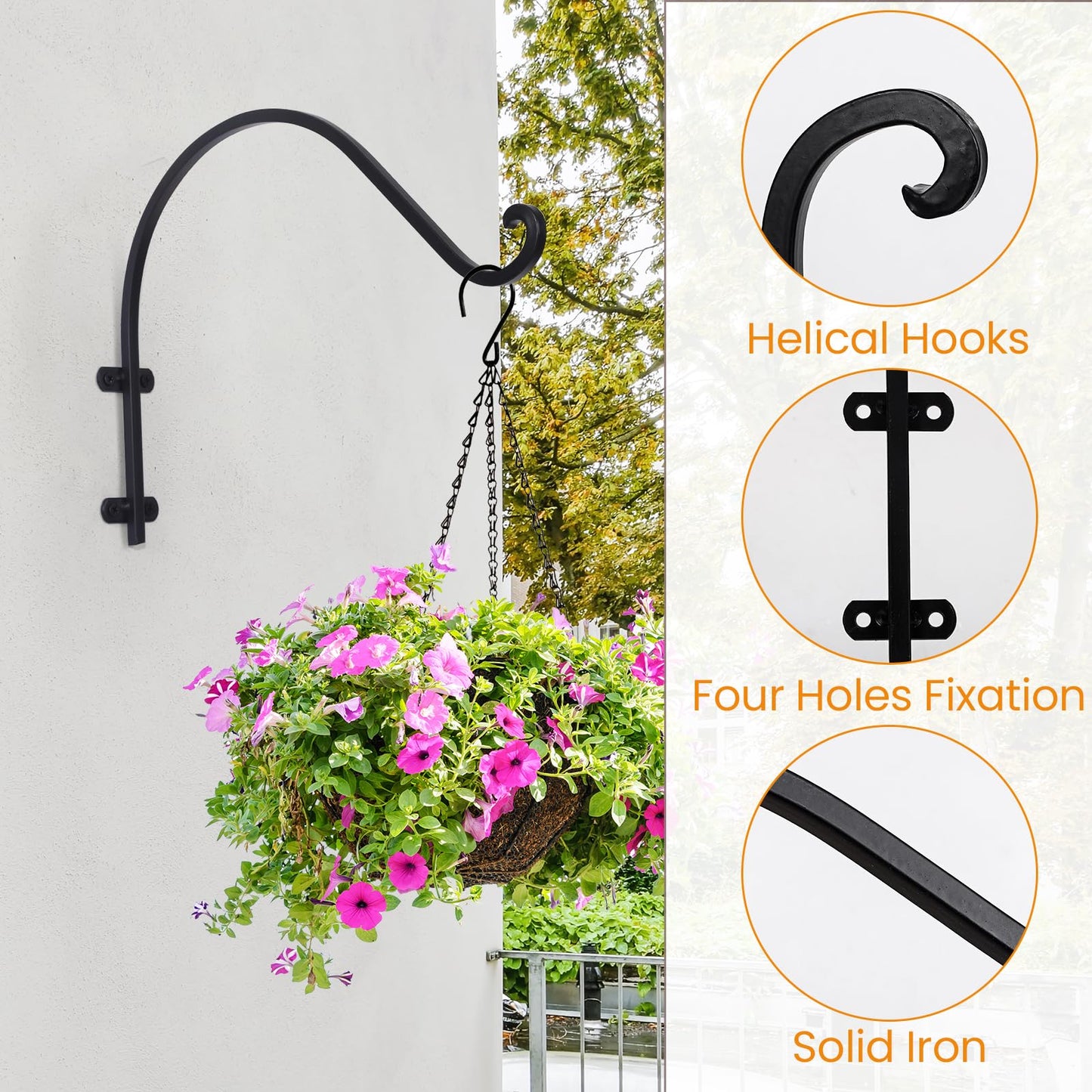 2 Pack Plant Hangers Outdoor, 16 Inch Hanging Basket for Plants Outdoor Brackets, Heavy Duty Plant Hanger Bracket with 80lbs Weight Capacity for Hanging Baskets,Bird Feeders,Lanterns and Wind Chimes