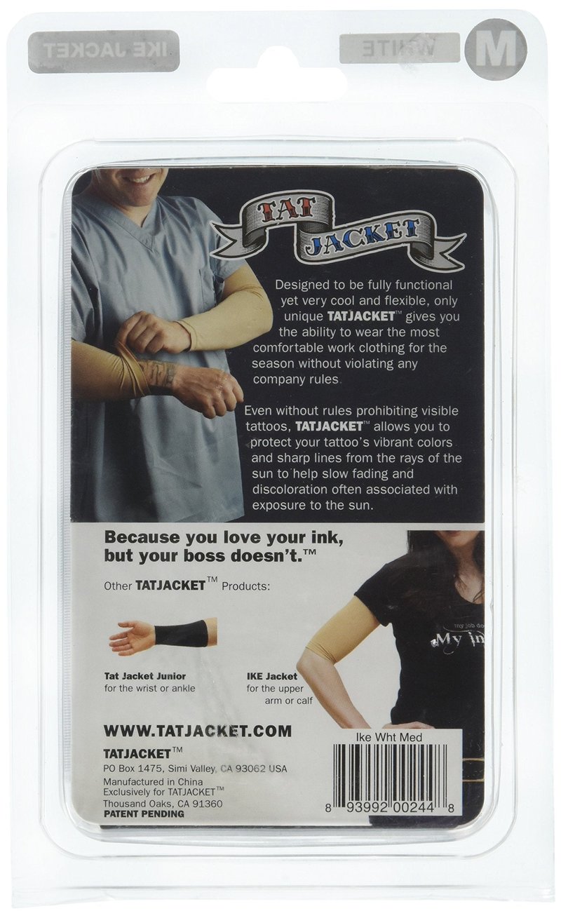 Tatjacket Tattoo Cover Up Concealer Sleeve, 2-PACK, Arm or Calf coverage, UPF 50 Protection, Slip Free, for Men & Women (Unisex), MEDIUM, WHITE