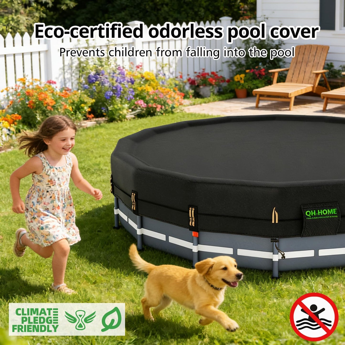 QH.HOME 550D 16ft Pool Cover Round[Upgraded Tear Resistant & Quadruple Windproof] wth Pre-Installed Patented Winch and Rope, Pool Covers for Above Ground Pools-Snug Fit & Waterproof Protection