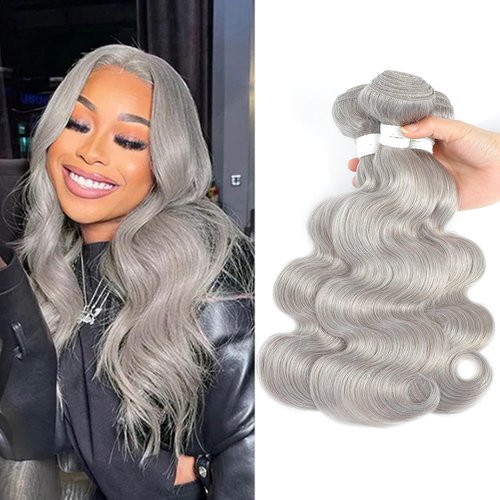 Giginger Bundles Human Sliver GREY 20 22 24 inch Body Wave Human Hair Bundles Unprocessed Quick Weave Soft Sewn In Hair Extensions for Black Women