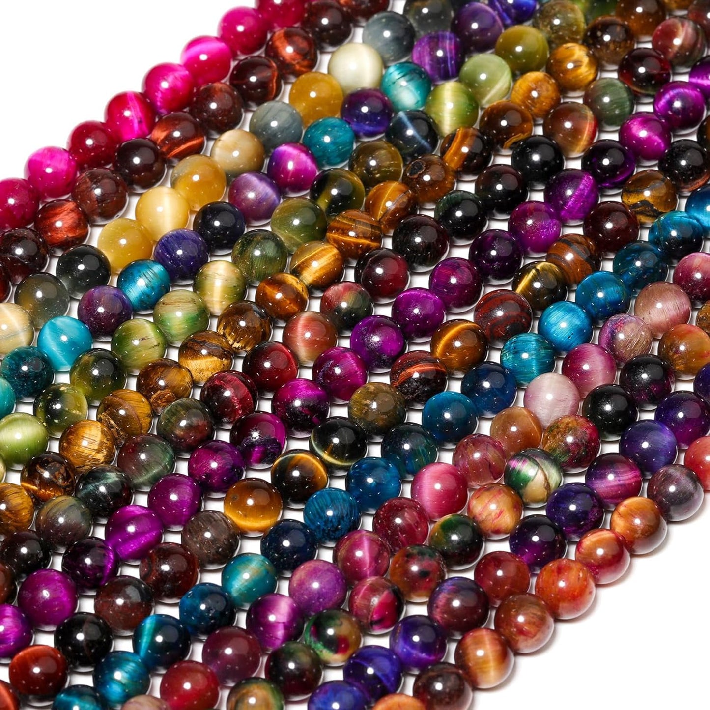 Yochus Natural Tiger Eye Beads, 60Pcs 6MM Milky Way Reddish Blue Color Enhance Round Loose Stone Bulk, DIY Charm Smooth Gemstone Beads for Jewelry Making