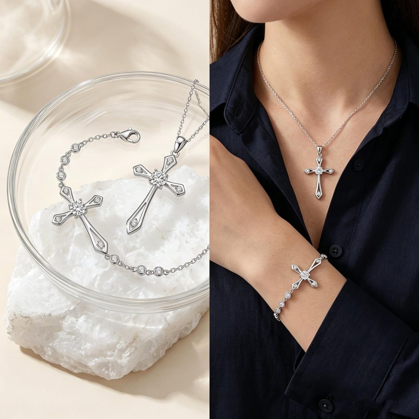 Dainty Cross Birthstone Necklace for Women,Sterling Silver Simulated Diamond April Birthstone Pendant,First Communion Faith Jewelry Religious Gifts on Birthday Mother's Day for Her/Wife/Mom/Sister