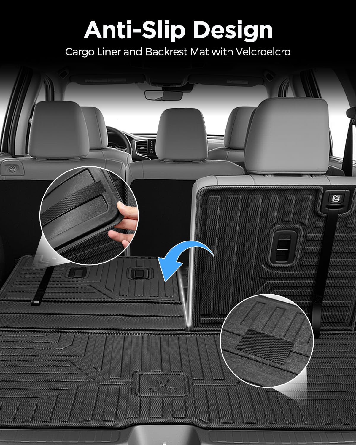 Floor Mats & Cargo Liner for Honda Pilot 2022 2021 2020 2019 2018 2017 2016, All Weather Floor Mats for Pilot 8 Seats, Trunk Mat with Backrest Mat for Pilot Accessories 2016-2022
