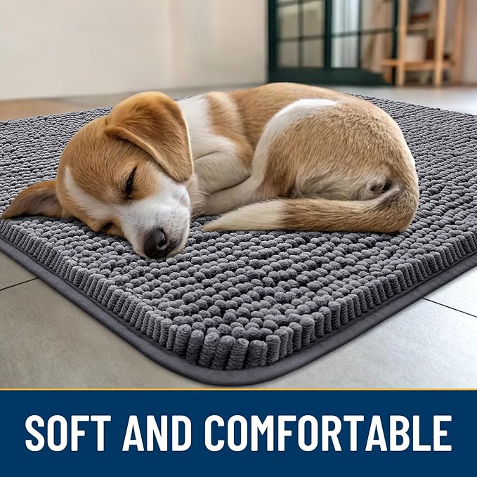 Smiry Dog Door Mat for Muddy Paws 59x20, Absorbs Moisture and Dirt Doormat, Non-Slip Washable Quick Dry Chenille Front Door Mat Indoor Entrance, Entryway Carpet for Inside Floor, Dark Grey