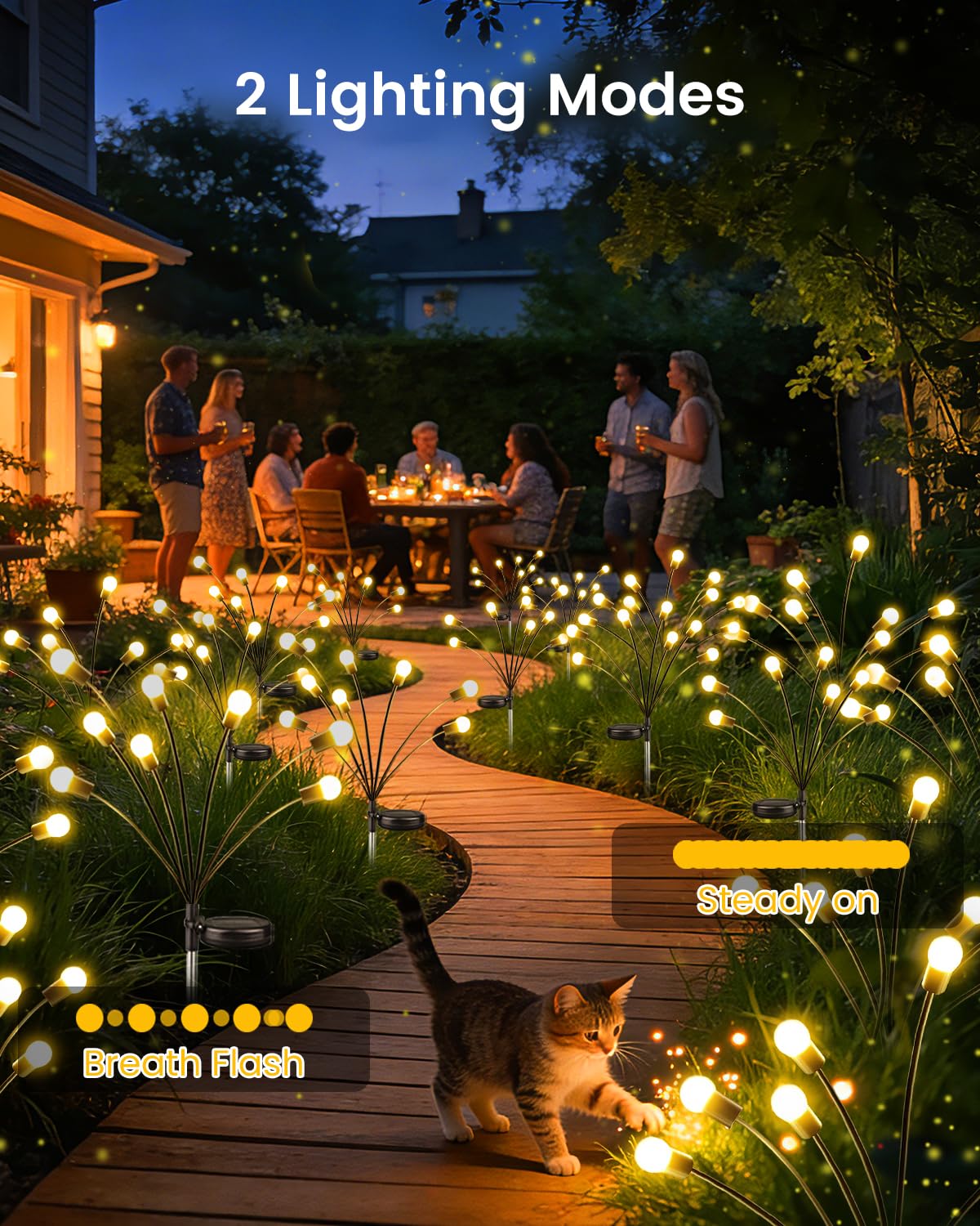 OZS 6 Pack Total 48 LED Solar Garden Lights Fairy Outdoor - Solar Firefly Lights Outdoor, Sway by Wind, Waterproof for Garden Patio Pathway Fairy Decoration (Warm White)