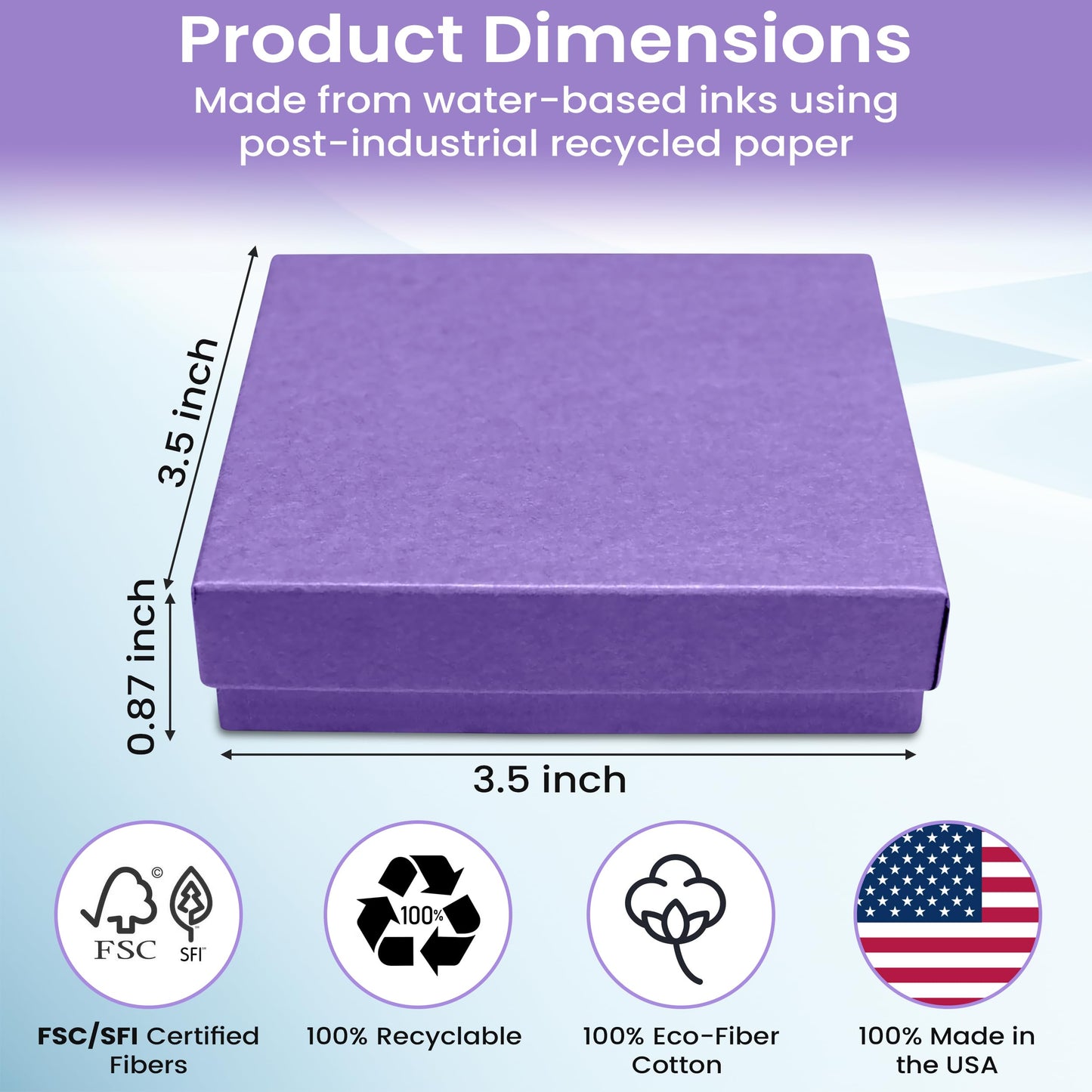 Novel Box 15 Pack Purple Jewelry Gift Box 3.5x3.5x0.87in with Cotton Filled | Cardboard Jewelry Box | Gift Boxes with Lids Made in USA | Boxes for Bracelet Necklace Ring Earrings.