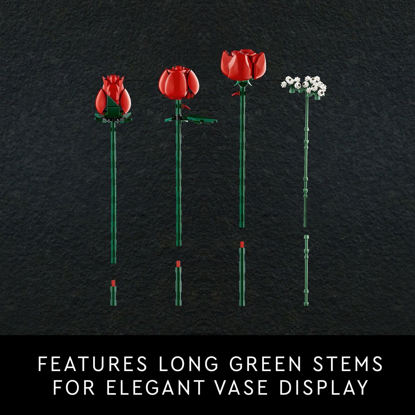 LEGO Botanicals Bouquet of Roses Artificial Flowers - Fake Red Roses Building Set for Adults, Ages 18+ - Gifts for Birthdays for Her - Home Decor for Table Display - 10328