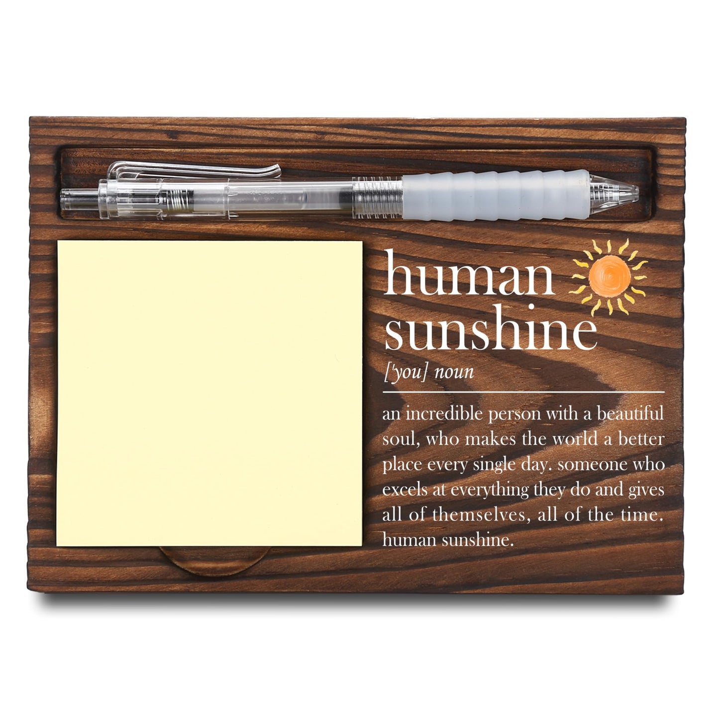 Human Sunshine Gifts, Appreciation Gifts, Thank You Gifts, Sticky Note Holder, Post-it Note Dispenser for Desk, Wooden Post-it Note & Pen Holder 6.5" x 4.7" - FTA106