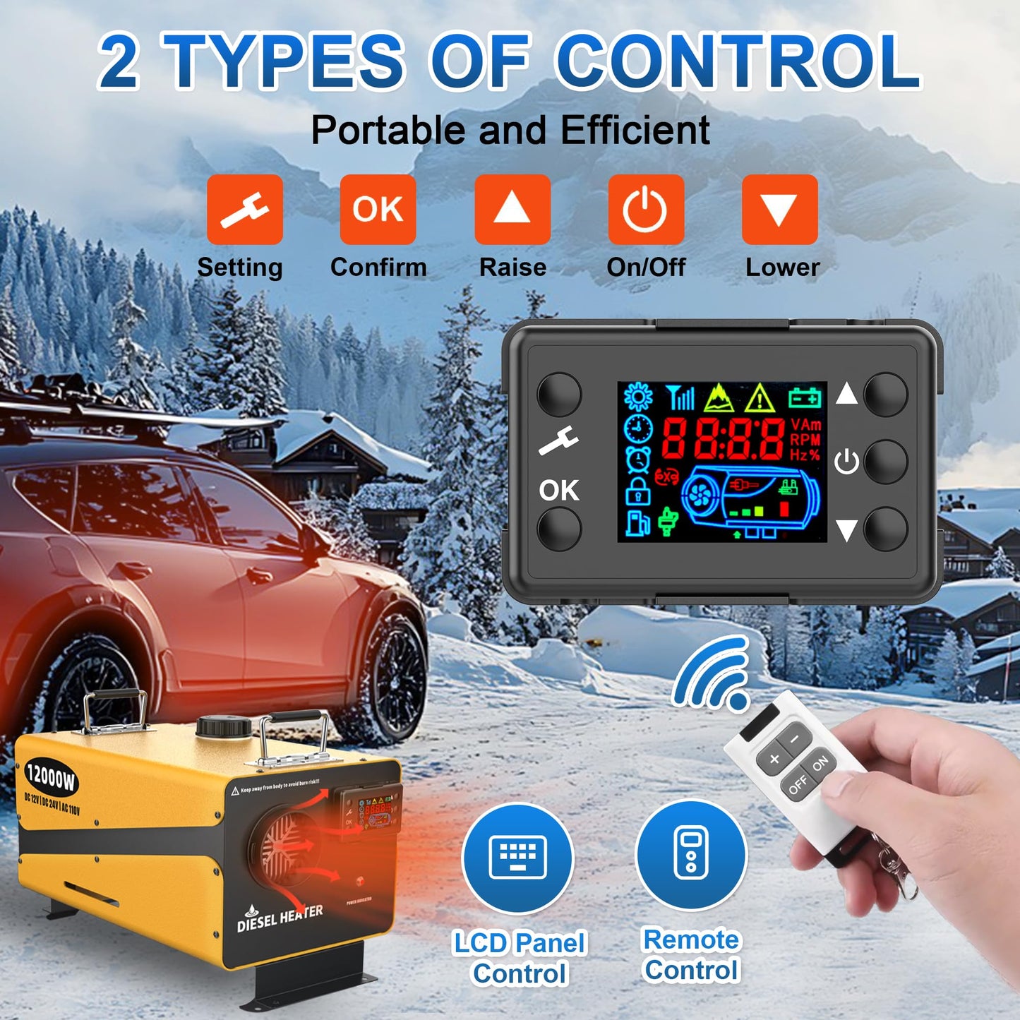 12000W Diesel Heater, 12V/24V & 110V All-in-One Diesel Air Heater, Rapid Heating Design for Motorhomes, Vans, Trucks, Yachts, Workshops and Camping Tents - Low Noise Heatr Equipment