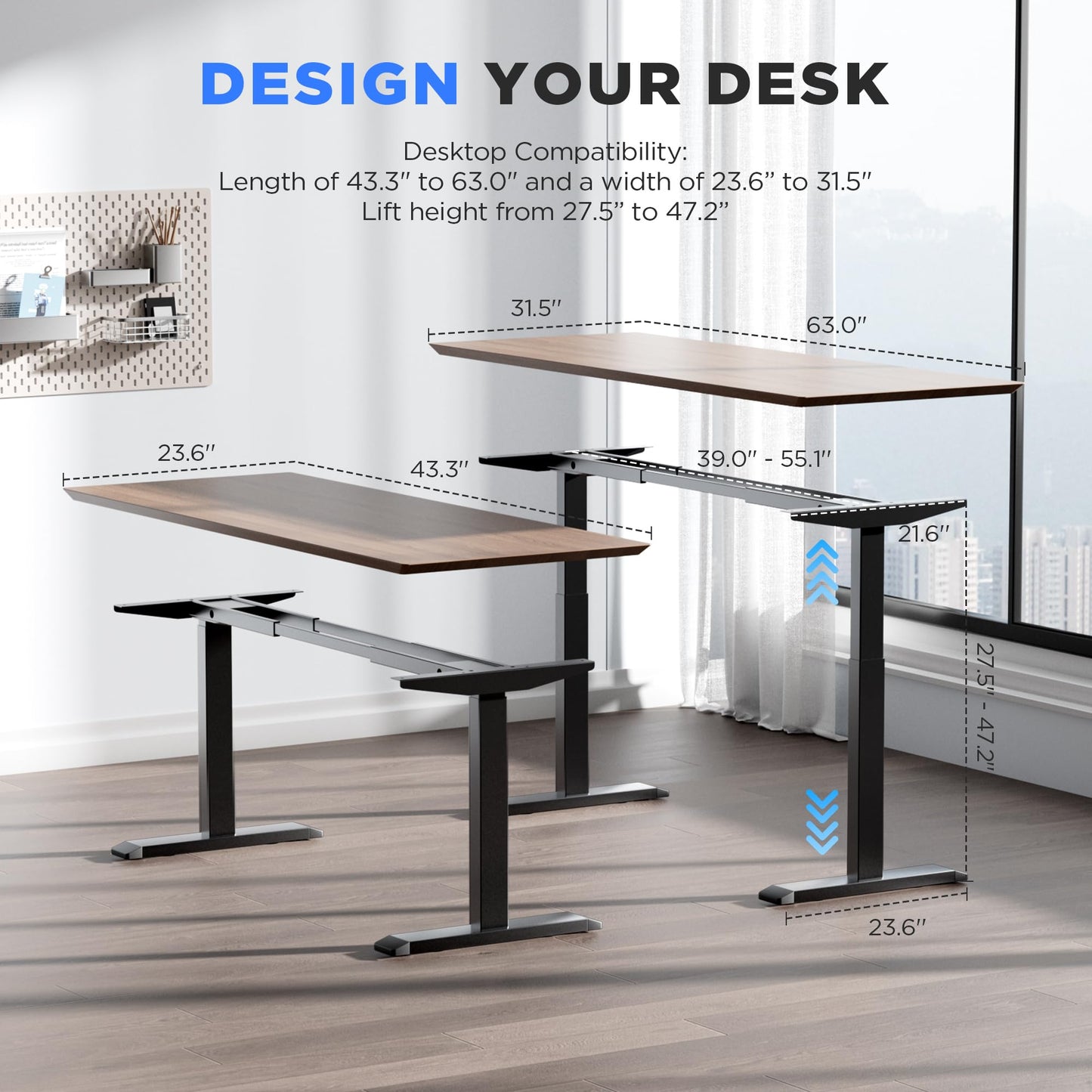 ZTTEN Dual Motor Electric Standing Desk Frame - 300 lbs Heavy Duty, 3 Memory Height Presets - Sit Stand Desk Frame, Computer Height Adjustable Desk Legs & Base for 43.3"–63" Desktop, Black Frame Only