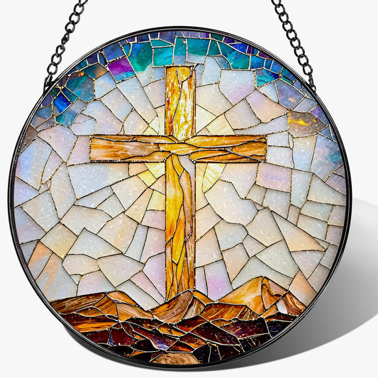 8-Inch Catholic Cross Stained Glass Suncatcher, Stained Glass Window Hanging, Religious Ornament, Christian Home Decor, Sun Catcher Window Decor — Gift for Christmas, Christian Gifts, Religious Gifts