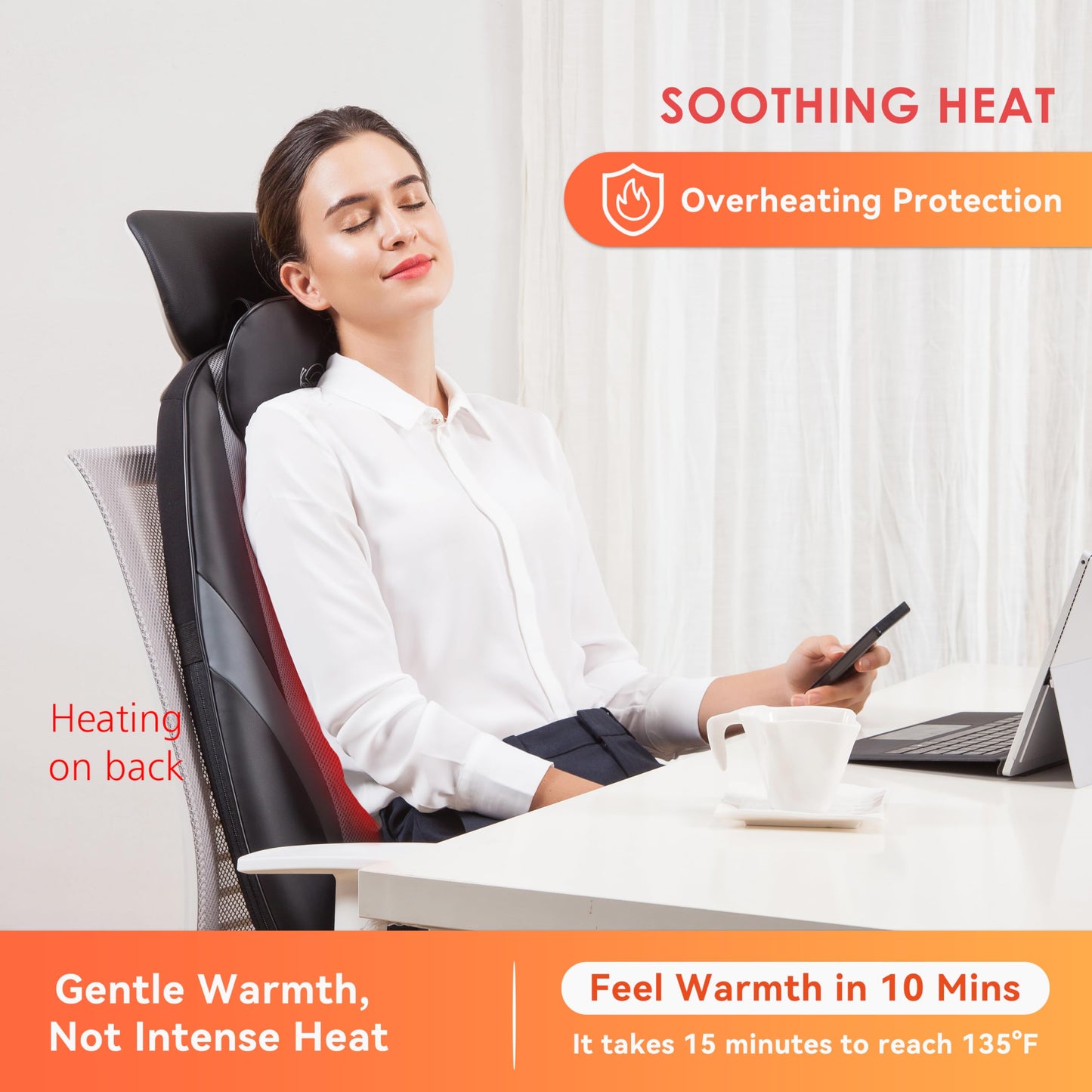 Snailax Shiatsu Back Massager with Heat Massage Chair Pad Kneading Back Massager for Pain Relief Deep Tissue Chair Massage Pad for Office Home, Gifts for Dad,Mom
