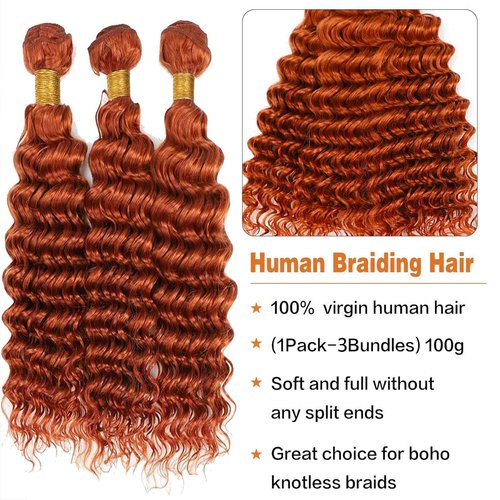 Habiliana Bundles Human Hair 24 26 28 Inch Deep Wave Orange Ginger Bundles 11A Unprocessed Brazilian Virgin Quick Weave Hair Extensions for Black Women