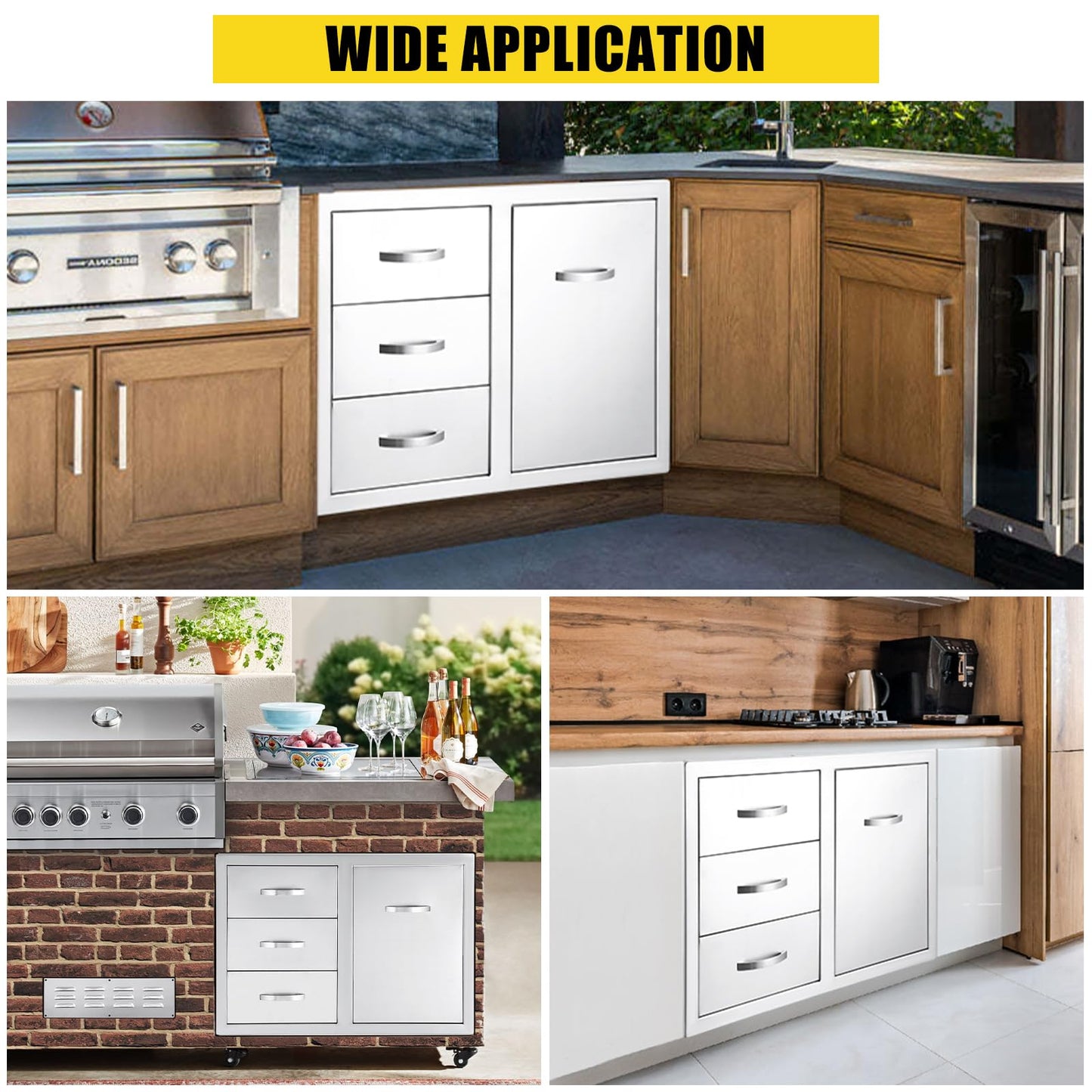 GarveeLife Outdoor Kitchen Cabinets - Stainless Steel Outdoor Kitchen Drawer Combo,Multi-Layer Design, Paper Towel Rack, Flush Mount Double Drawers, BBQ Island & Patio Grill Station, 28wx20dx20h Inch