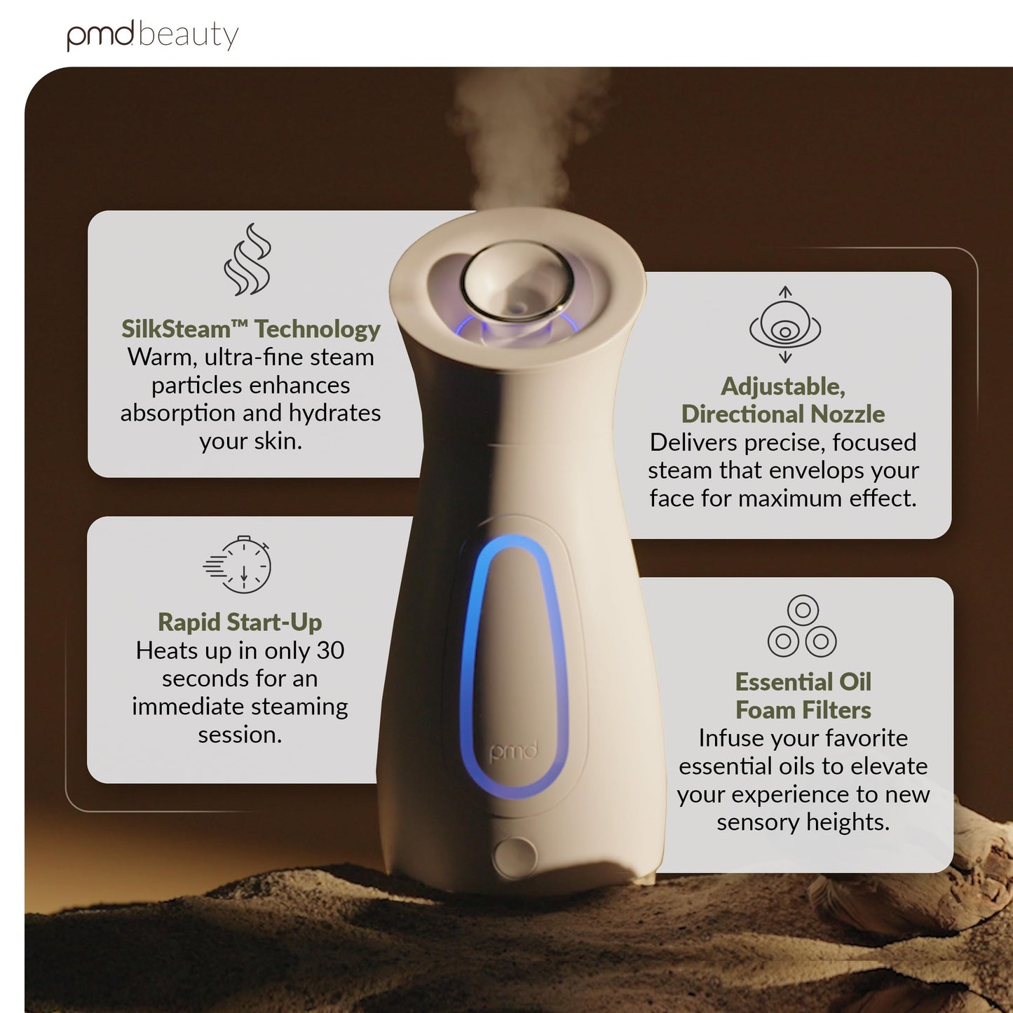 PMD Beauty SilkSteam Pro Facial Steamers Home Facial Spa - Rapid Start-Up Face Steamer for Facial - Adjustable Nozzle with Oil Filters