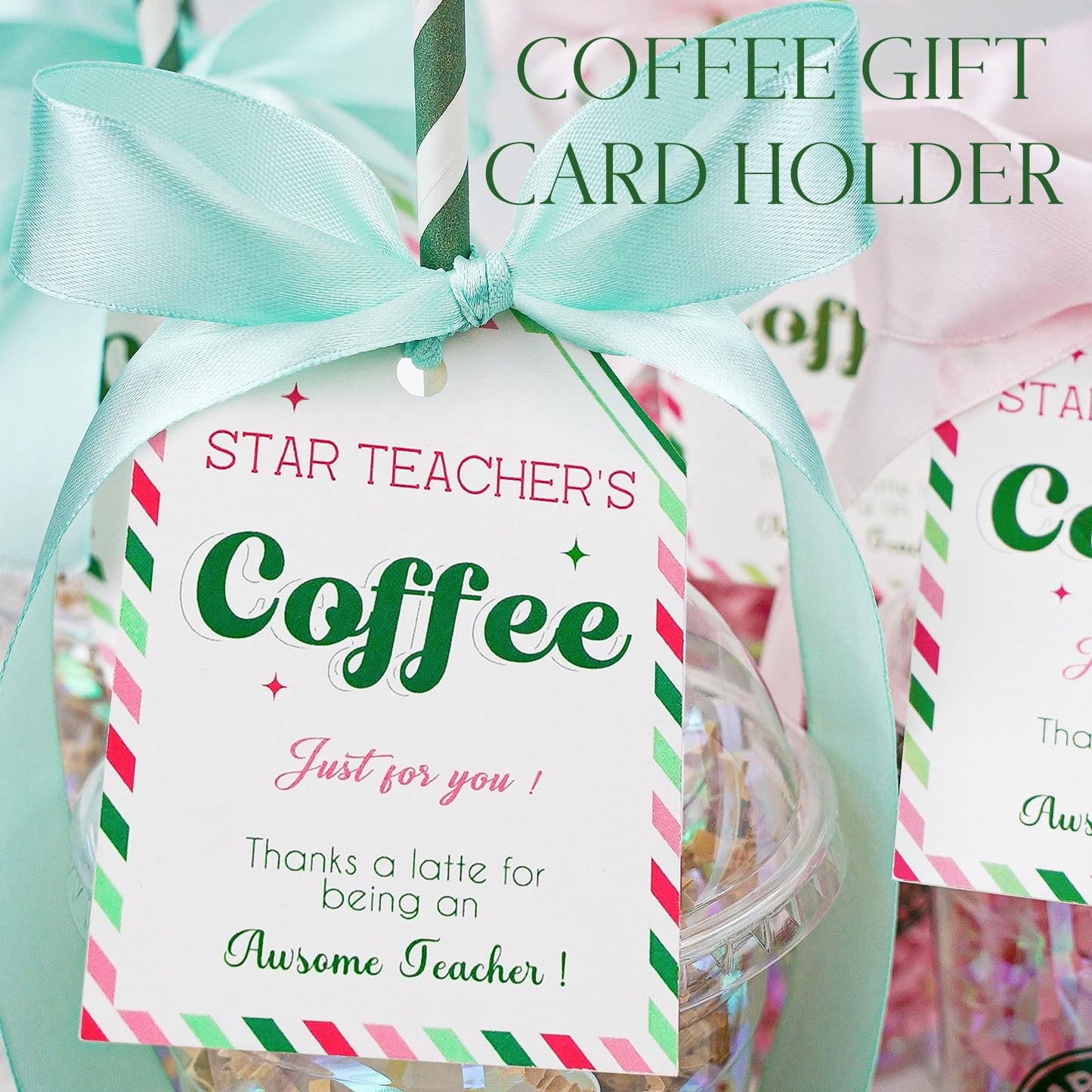 Teacher Gifts - Teacher Appreciation Gifts - 6 Pack Coffee Gift Card Holder with Cards - Teacher Survival Kit Thank You Gifts for Women Men Her Him End of Year Back to School Birthday Christmas