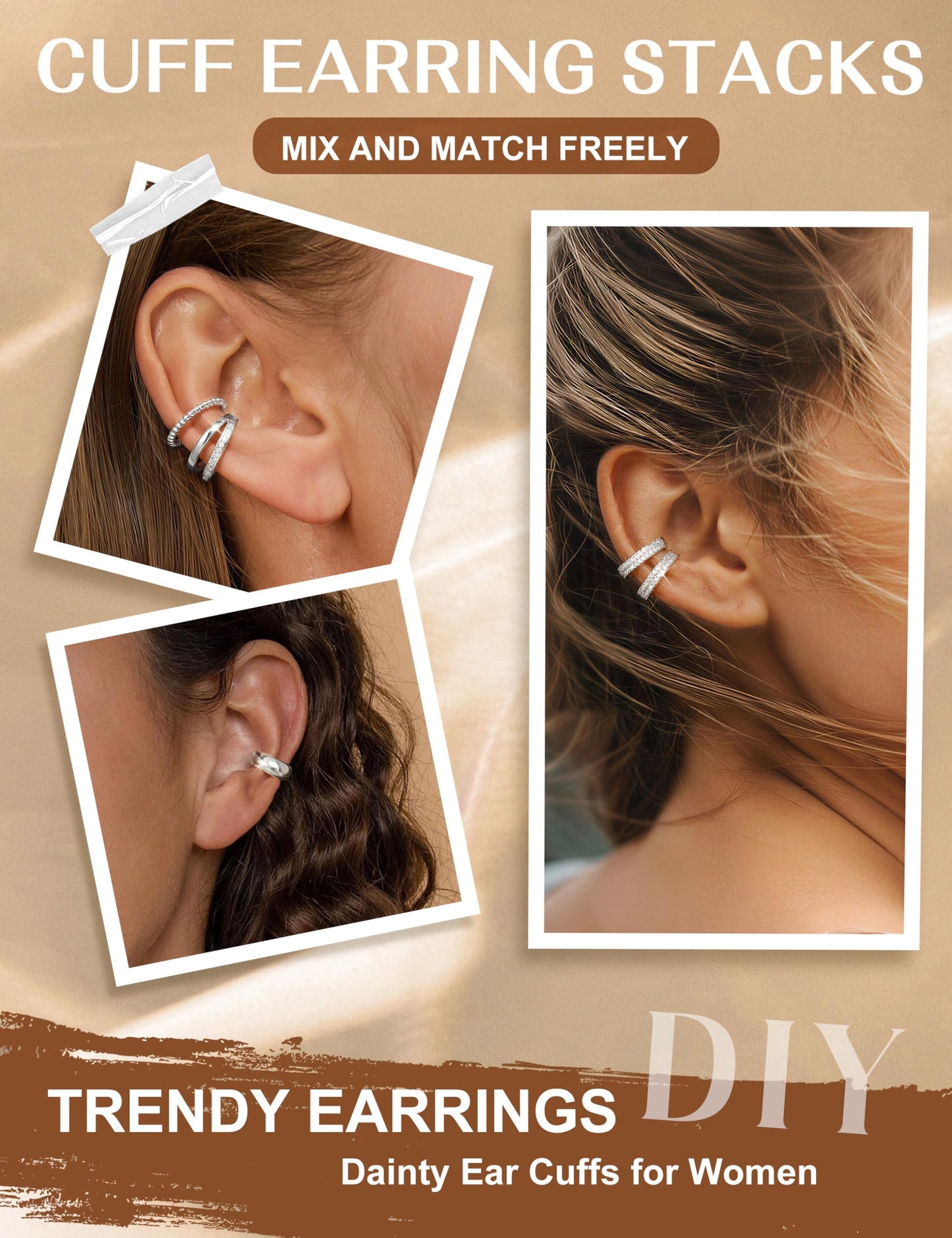 4 Pairs Ear Cuffs Non Piercing - Silver Plated Ear Cuffs Earrings for Women Trendy Ear Cuff for Non Pierced Ears Clip On Carrtilage Earring Lightweight Adjustable Fake Earrings Set Chunky